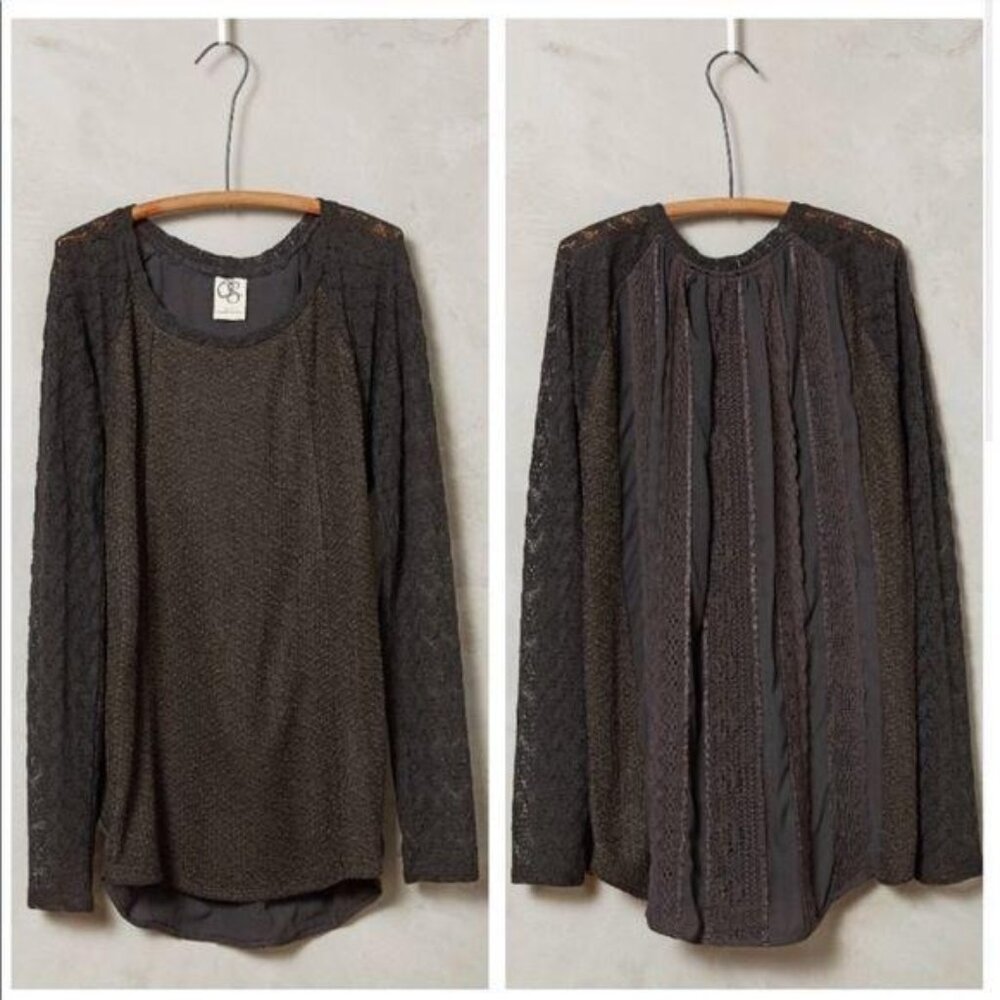 Anthropologie Top‎ XS One September Feathered Lace Pullover Loose Long Sleeve